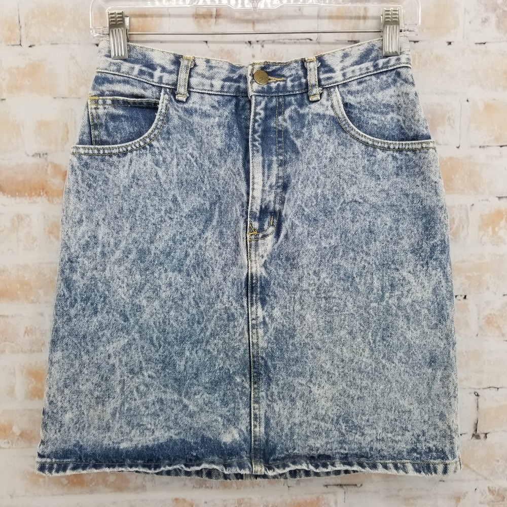 GUESS Georges Marciano Vintage Acid Wash Denim Skirt High Rise Made USA Size 28